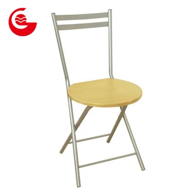 China Cheap Round Seat Pipe Frame Silver Metal Folding Dining Chair With Metal Strips Back for sale