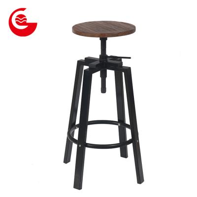 China Cheap adjustable new height metal bar stool industrial chair with wood seat for sale