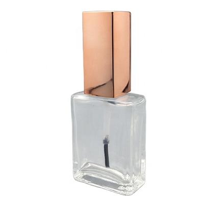 China 15ml Empty Rectangle Flat Square Design Cosmetic Your Own Nail Polish Bottle With Brush And Cuboid Gold Cap for sale