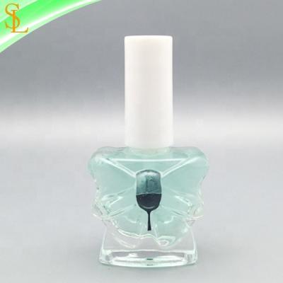 China Cosmetic White Round Nail Polish Cap And Flat Brush With Butterfly Bow Empty Clear Glass Nail Polish Bottle 14ml for sale