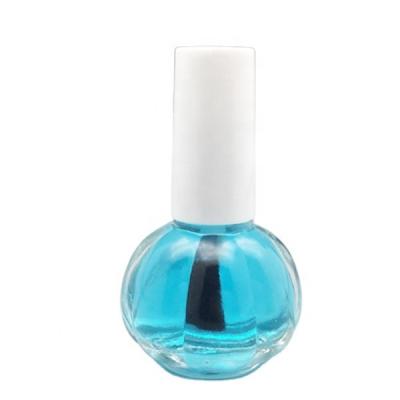 China Cosmetic Wholesale Empty Pumpkin Shaped 14ml Clear Glass Nail Polish Bottle With White Round Cap And Wide Brush for sale