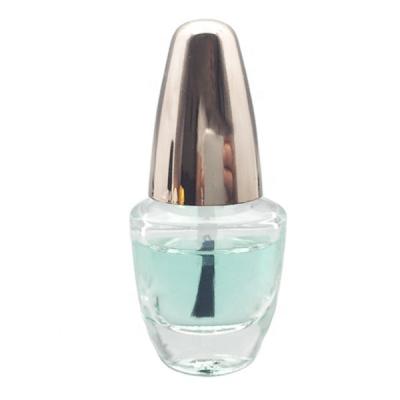 China Unique Design 16ml Personal Care Shape Large Empty Clear Glass Custom Nail Polish Bottle, Fancy Gold Cap and Brush for sale