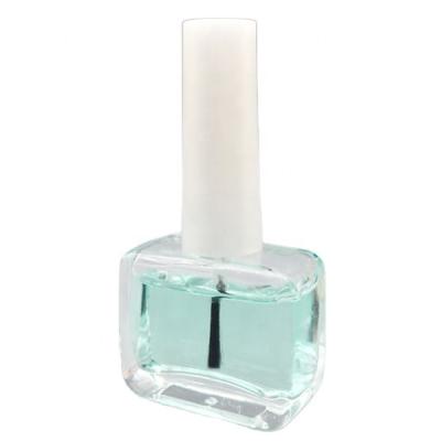 China Cosmetic 12ml Rectangle Shaped Custom Fancy Custom Clear Glass Nail Polish Bottle And White Tall Round Cap With Wide Brush for sale