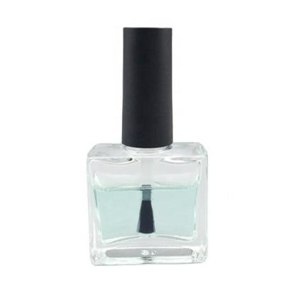 China Cosmetic Clear Glass Flat Rectangle 12ml Empty Nail Polish Bottle With Black Cap And Brush for sale