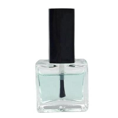 China Wholesale Cosmetic Square 12ml Clear Empty Glass Nail Polish Bottle Rectangle, Fancy Rectangle Black Cap With Brush for sale