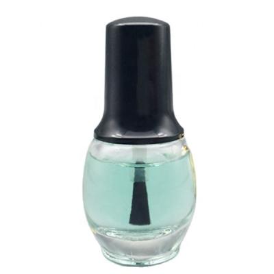 China 15ml Glass Round Cosmetic Empty Clear Glass Nail Polish Bottle With Fancy Black Round Cap And Wide Brush for sale