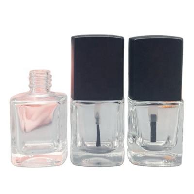 China Cosmetic Empty Clear Glass Nail Polish Square Bottle 12ml 15ml With Flat Brush And Square Black Nail Polish Cap for sale