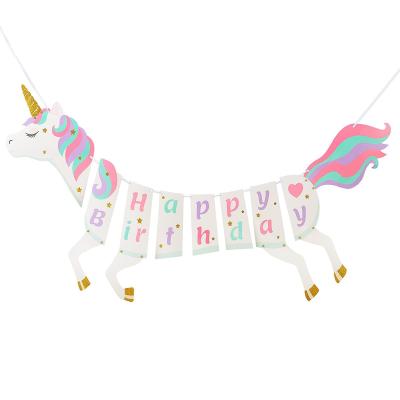 China Hot Party Decoration Amazon Sale Unicorn Bunting Flag Happy Birthday Party Decoration Supplies Banner Unicorn for sale