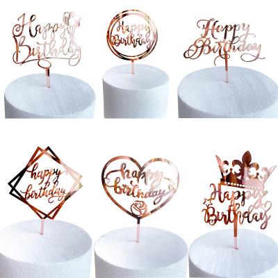 China Rose Gold Happy Birthday Acrylic Baking Cake Topper Party Style New Birthday Party Topper Cake Decorating Acrylic Baking Cake Topper for sale