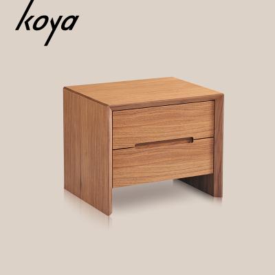 China Nordic Wooden Material Eco-friendly Storage Walnut Bedside Table Custom Two Drawer Small Night Stand for sale