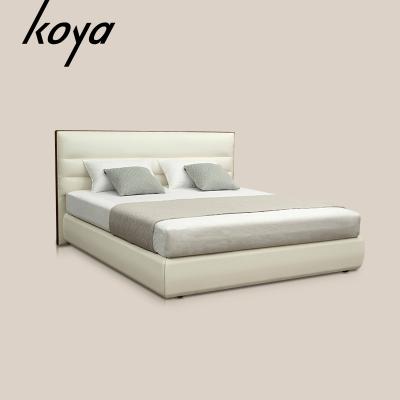 China OEM Bed Room Furniture Modern Queen Size Solid Wood Bed Frame Leather Set Design for sale