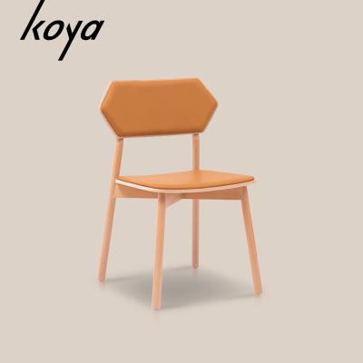 China Modern Design Solid Wood Seat PU Leather Dining Room Furniture Home Modern European Leather Wooden Dining Chair for sale