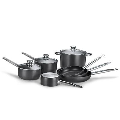 China Sustainable Hard Anodized Cookware Set With S/S Hollow Handle Amazon Hot Sale for sale