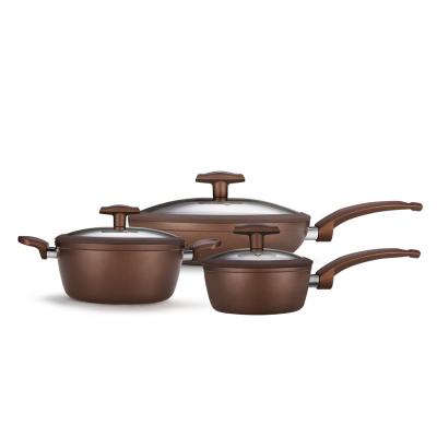 China Sustainable aluminum cookware set kitchenware set nonstick coating COFFEE COLOR for sale