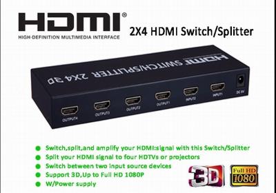 China 2x4 HDMI Switch/Splitter Supports 3.5MM Aux Audio Output and SPDIF Audio Output for sale