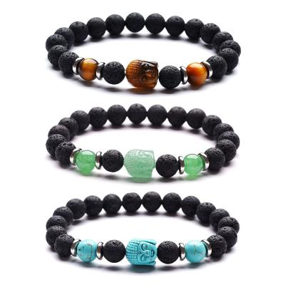 China Wholesale Handmade Multicolor Bracelet CLASSIC 8MM Lava Stone Bead Bracelet Men of Chinese Buddha for sale