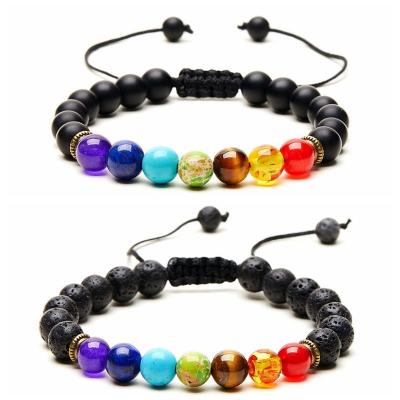 China CLASSIC Hot Selling Handmade Adjustable Bracelet Lava Stone Rope Braided Bracelet 7 Chakra For Men And Women for sale