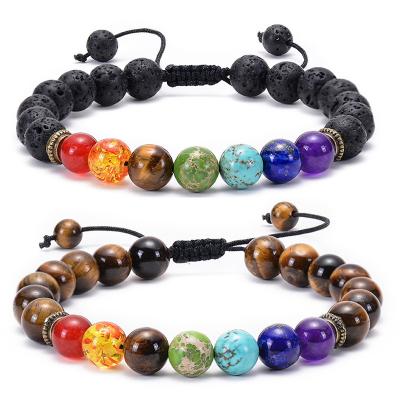 China Real Natural 7 Chakra CLASSIC Beaded Diffuser Valconic Lava Energy Healing Valconic Yoga Beads Balance Healing Bracelet Stone Bracelet for sale