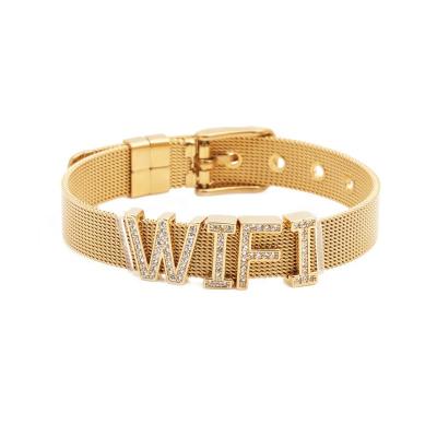 China Fashion Bracelets Wholesale Adjustable Slider Mesh Bracelet Couple Bracelet Stainless Steel Letter Bracelet Latest Design Charm Bracelet for sale