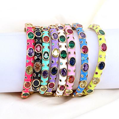 China CLASSIC Trendy Jewelry Vintage 18k Gold Bangles Bangles Charm Colorful Zircon Girls Women Enamel Bangle Bracelet for sale