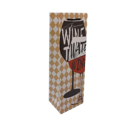 China Recyclable Portable Reusable Paper Wine Bags Custom Logo Wine Carrier Bag Wine Bottle Bag With Handle for sale