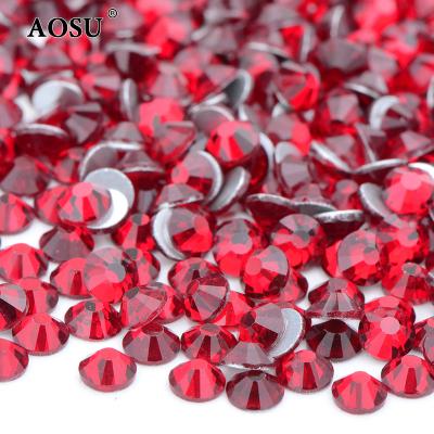 China Flatback AOSU SS3-SS50 Multi Colored Round Non Hot-fix Sizes Crystal Stones Dark Siam Flatback Glass Rhinestone For Dress for sale