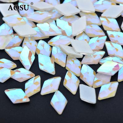 China AOSU Flatback Wholesale 4*8mm Crystal Stones Rhombus Strass Flatback Luminous Glass Glow in Dark Rhinestones for Dress for sale