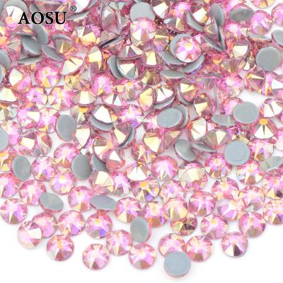 China AOSU Flatback Wholesale SS6-SS40 8 Cut 8 Small 16 Big Facet Rhinestones Hotfix Rhinestones Rose Rhinestones Glass Flatback ab Glass For Dress for sale