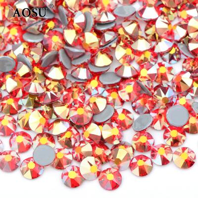 China 8 Big 8 Small Cut Stones AOSU SS6-SS40 8 Crystals Big 8 Small 16 Faceted Crystal Strass Glass Rhinestones Light Siam ab Flatback Hotfix for DIY for sale