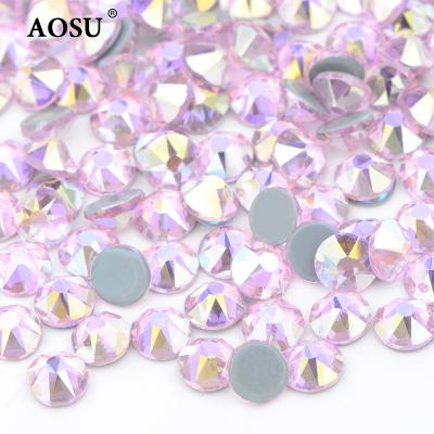 China Large 8 Small Shiny Rose ab Diamond Rhinestone Round Glass Hotfix Light Faceted SS6-SS30 Flatback AOSU 8 Rhinestone For Jewelry Making for sale