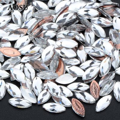 China Wholesale AOSU Flatback Fancy Shape Iron On Crystal Glass Flatback Hotfix Rhinestone Clear Rhinestones For Clothes Jewelry for sale