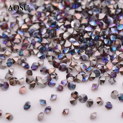 China For DIY Nail Decoration AOSU 1.2mm Blue Flame Color Manicure Pixie Crystals Pointback Glass High Quality Fake Stone For Nail Art Decoration for sale