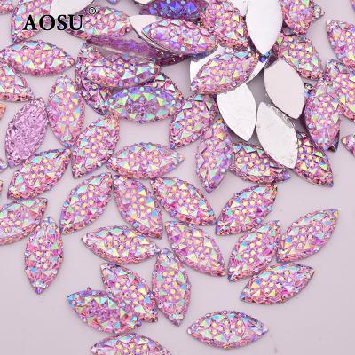 China Crystal Stones Resin Flatback Light Purple Rhinestones Non Hot Fix Rhinestones AB Horse Eye Crystal Rhinestones AOSU 7*15mm For Cloth Decoration for sale