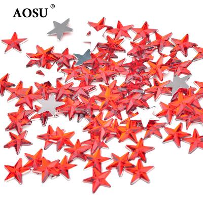 China Red Rhinestone Flatback Clothing Decoration Crystal Stone Acrylic Rhinestone For 8mm 10mm Wholesale Flatback Star Shape AOSU for sale