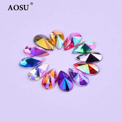 China Flatback AOSU 8*13mm Mix Color AB Glitter Non Sew 9*18mm Acrylic Stone Crystals Rhinestone Drops Rhinestone For Clothes for sale