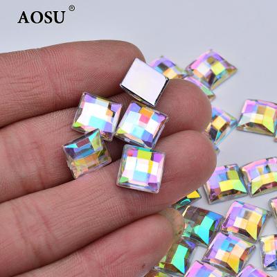 China AOSU Flatback 16mm Square 8mm 10mm 12mm 14mm Crystal Applique Flatback Acrylic Rhinestone Glue on Diamond For Craft for sale