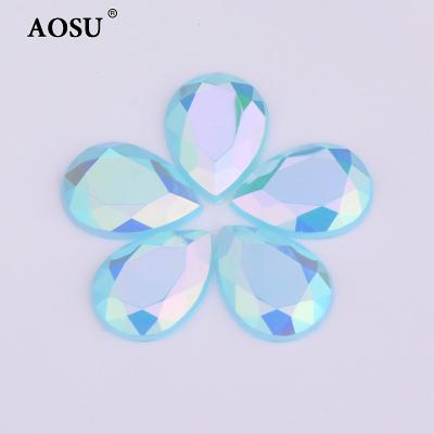 China AOSU 13*18mm Flatback Non Hotfix Drop Stones Aquamarine AB Flatback Strass Acrylic Neon Crystals For Craft for sale