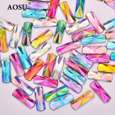 China Flatback AOSU Wholesale 6*16mm Mix Size Non Sewing Strass Rectangle ab Crystal Stones Flatback Acrylic Gems For Dress for sale