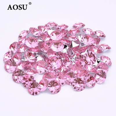 China Pointback AOSU 2 3 4 5 6mm Crystals Stick On Rhinestones Stones Acrylic Gems Pointback Round Light Pink Rhinestone For Nail Art for sale