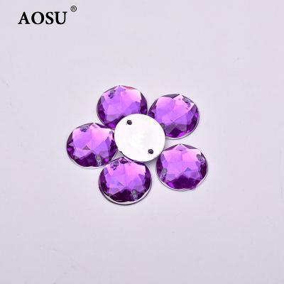 China Acrylic Flatback AOSU Round Rhinestones 16mm 8mm 10mm 12mm 14mm Sew Colored Crystals Flatback Diamonds Bulk For Clothing for sale