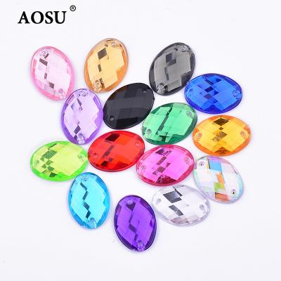 China Flatback AOSU 13*18mm Acrylic Oval Rhinestones 10*14mm Sewing Stones Wholesale Rhinestones With Hole For Craft for sale