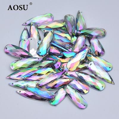 China Wholesale 10*30mm Flatback AOSU Crystal Ab Strass Flatback Drop Diamond Acrylic Stones Sewing Rhinestones For Sewing for sale