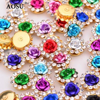 China Gold Claw Crystal Stones AOSU Mix Color Flower Rhinestones Aluminum Crystal Stones Sewing Glass Rhinestones Applique for Cloth Decoration for sale