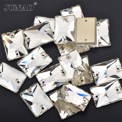 China AOSU Flatback 10*14mm 13*18mm Rectangle Fake Stones With Hole Sewing Clear Crystals Dress Decoration Flatback Glass Gemstones for sale