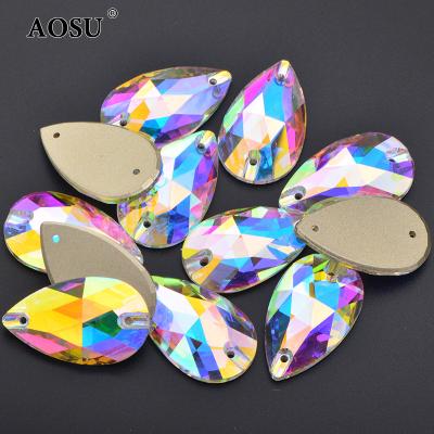 China Good Quality Rhinestone Crystal Rhinestone Flatback Stone Sewing Glass Flatback AOSU 13*22mm 17*28mm For Garment Accessory for sale