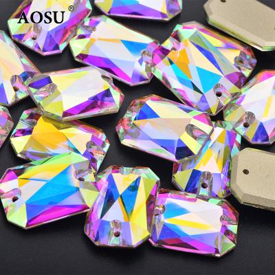 China AOSU Flatback Crystal ab 10*14mm 14*20mm Flatback Stones Non Hotfix Glass K9 Strass Rhinestones Sewing Stones For Clothing Sewing for sale