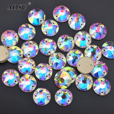 China High Quality Flatback AOSU 8mm 10mm 12mm Around Rhinestones Flatback AB Glass K9 Crystals Rhinestone Crystal Sewing Stone For Clothes for sale