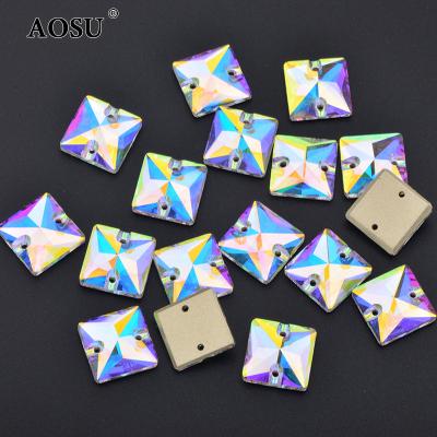 China Wholesale AOSU Square Flatback 12mm 14mm 16mm 22mm Crystal AB Rhinestone Flatback Gems Sewing Glass K9 Rhinestone For DIY Crafts for sale