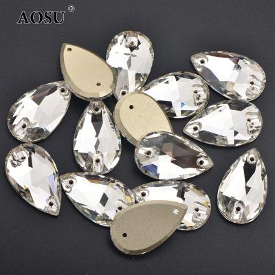 China High Grade 7*12mm 11*18mm Rhinestones AOSU Glass Crystal Strass With Hole Clear K9 Teardrop Flat Back Rhinestone Rhinestone For DIY Garment for sale