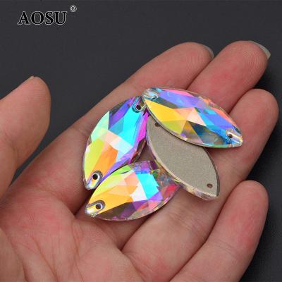 China AOSU 6*12mm 7*15mm Flat Back High Quality Crystal Horse Eye Rhinestones ab Rhinestone Sewing Flatback K9 Glass Rhinestone For DIY Crafts for sale